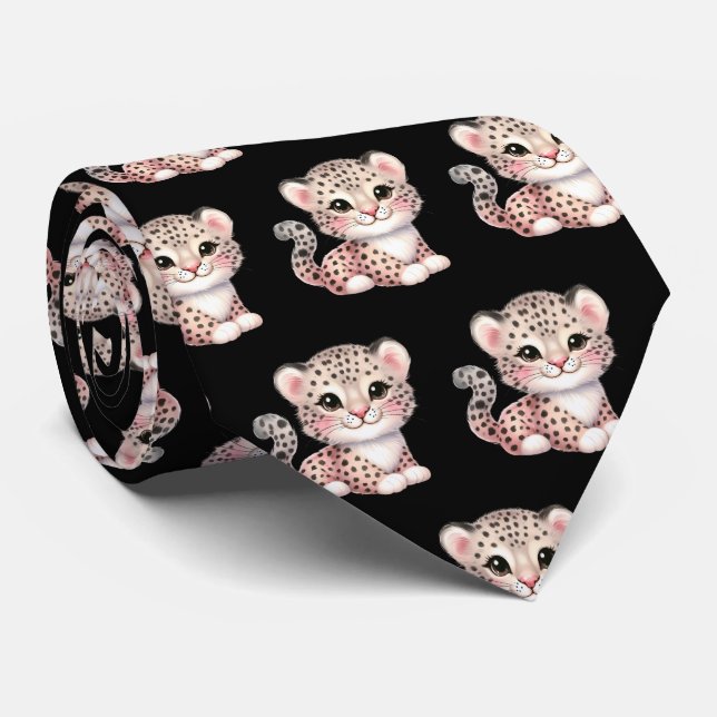 Corbata Leopard Print Kawaii Curte Cheetah Babies moderno (Enrollado)