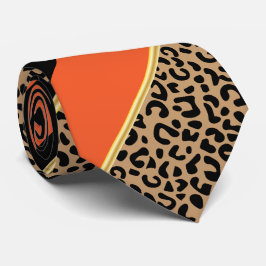 Corbata Leopardo de franja diagonal negro, dorado y Naranj