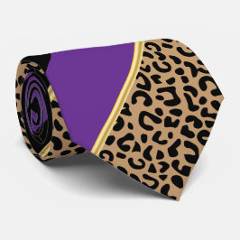 Corbata Leopardo de franja diagonal negro, dorado y púrpur