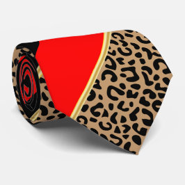 Corbata Leopardo de franja negra, dorada y roja diagonal