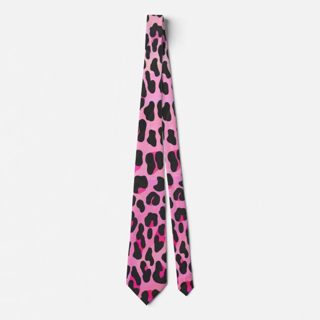 Corbata Leopardo de impresión negro y rosa caliente (Anverso)
