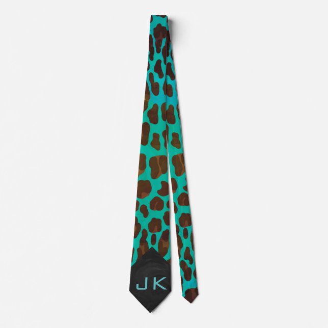 Corbata Leopardo Verde azulado y marrón monograma (Anverso)