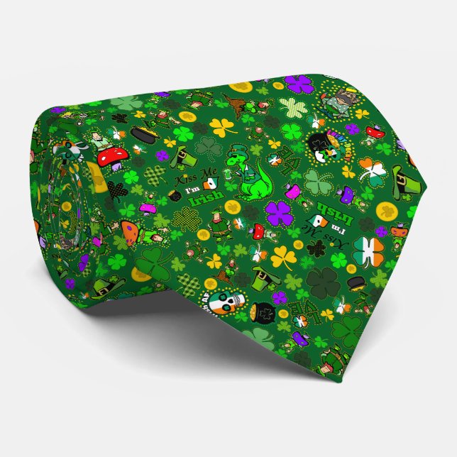 Corbata Leprechauns Shamrock Gold Mushrooms Kisme Irish (Enrollado)