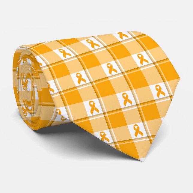 Corbata Leukemia Awareness Plaid Orange Ribbon (Enrollado)