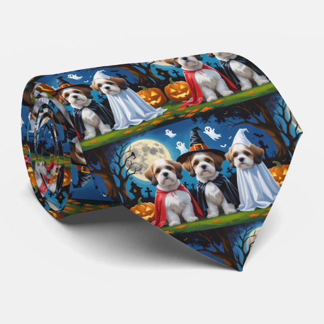 Corbata Lhasa Apso Dogs Pumpkin Halloween Funny (Enrollado)