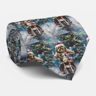 Corbata Lhasa Apso Perro Montando Motocicleta Navidad