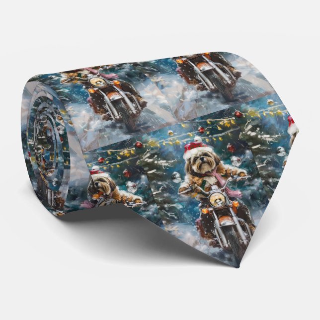 Corbata Lhasa Apso Perro Montando Motocicleta Navidad  (Enrollado)