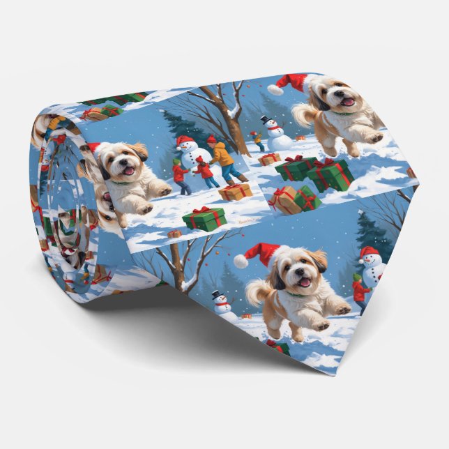Corbata Lhasa Apso postulando en Nieve con Gorra Navidad (Enrollado)