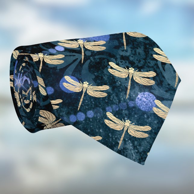 Corbata Libélulas doradas sobre damasco azul turquesa vint (Subido por el creador)