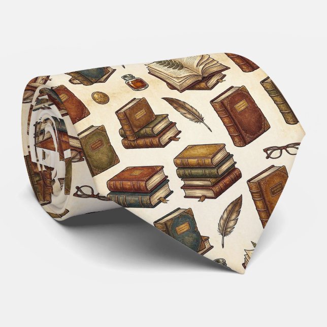Corbata Librero de libros antiguos Patrón Anticuarios  (Enrollado)