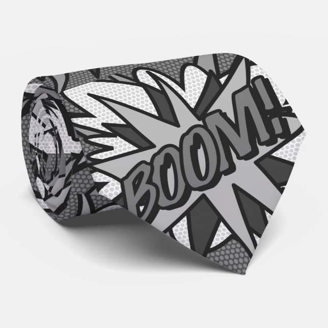 Corbata Libro Cómic Pop Art Negro y Blanco BOOM Superhéroe (Enrollado)