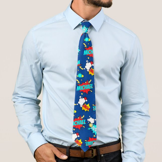 Corbata Libro de historietas personalizado Pop Art Blue (Personalized Comic Book Pop Art Blue Neck Tie With Any Name!  Try it Now! 
)