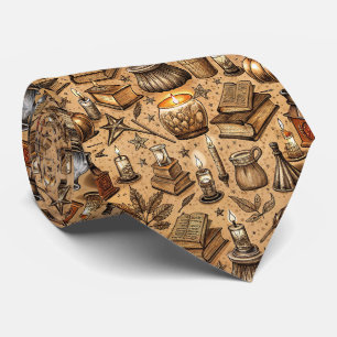 Corbata Libros de Brujería Vintage y Patrón de Velas