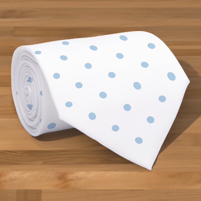 Corbata Light Blue Mini Polka Dot Pattern on White (Light Blue Mini Polka Dot Pattern on White Neck Tie in situ)