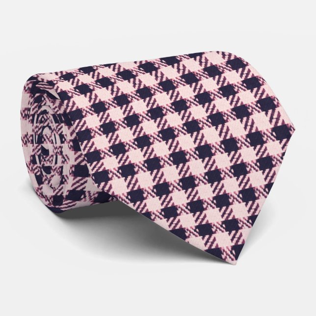 Corbata Light pink and navy blue houndstooth  (Enrollado)