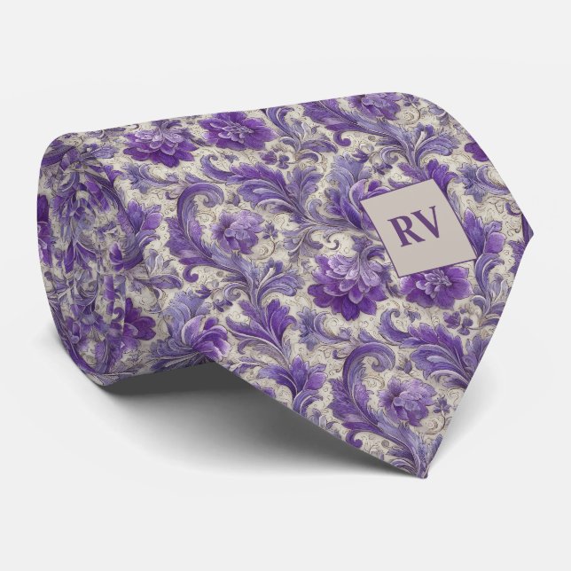Corbata Lila Floral Barroco Antiguo (Enrollado)