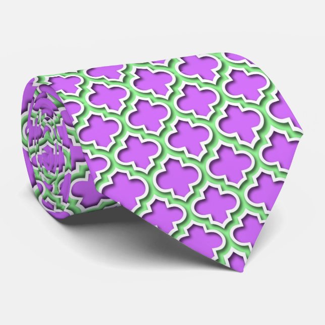 Corbata Lilac Mint Green White Quatrefoil marroquí #5DS (Enrollado)