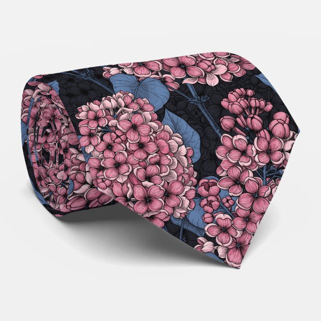 Corbata Lílago rosado sobre azul oscuro (Enrollado)