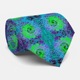 Corbata Lime Green Groovy Resumen Retro Liquid Swirl