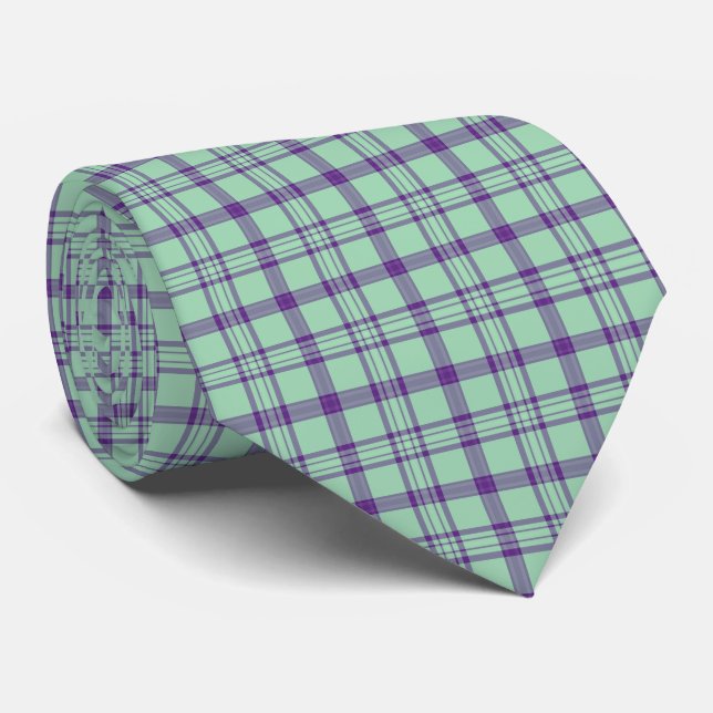 Corbata Lime Green Purple Plaid Classic Pattern Neck Tie (Enrollado)