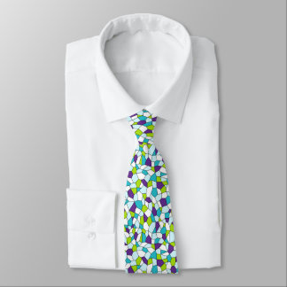 Corbata Lime, Purple, Aqua, Blue, Mosaico Blanco Necktie