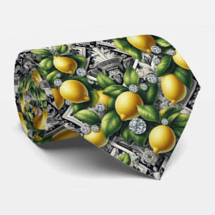 Corbata Limón Amalfi Falso Seda Diamantes de Lujo Art Dé