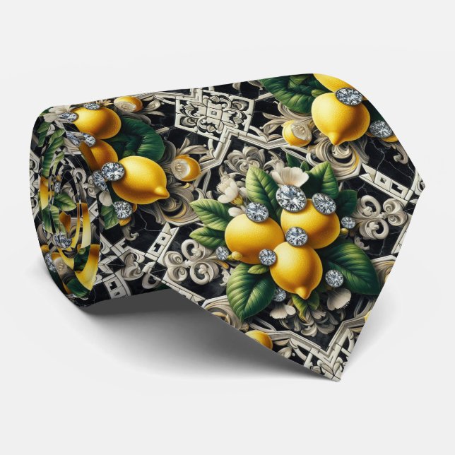 Corbata Limón Amalfi Falso Seda | Diamantes de Lujo Art Dé (Enrollado)