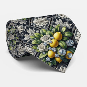 Corbata Limón Amalfi Faux Seda Diamantes de Lujo Art Déc