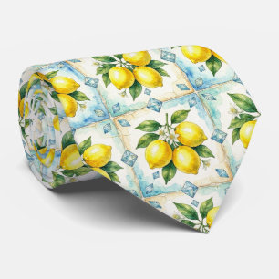 Corbata Limón Amalfi Mediterráneo Faux Diamantes Faux Seda