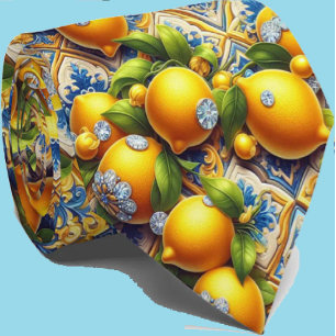 Corbata Limón Amalfi Mediterráneo Faux Diamantes Faux Seda
