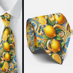 Corbata Limón Amalfi Mediterráneo Faux Diamantes Faux Seda