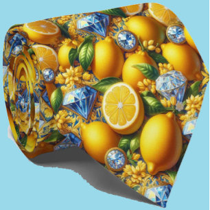 Corbata Limón Amalfi Mediterráneo Faux Diamantes Faux Seda