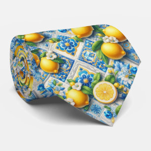Corbata Limon Amalfi Mediterráneo Faux Seda Acuarela