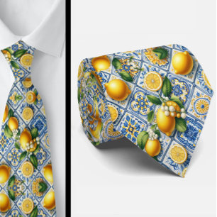 Corbata Limón Amalfi Mediterráneo Faux Seda en Acuarela