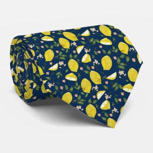 Corbata Limón amarillo azul fruto verano brillante