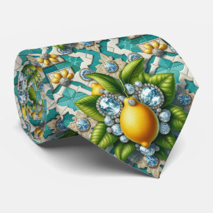 Corbata Limones Amalfi Seda Falsa Diamantes Art Déco