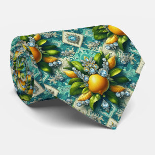 Corbata Limones Amalfi Seda Falsa Diamantes Art Déco
