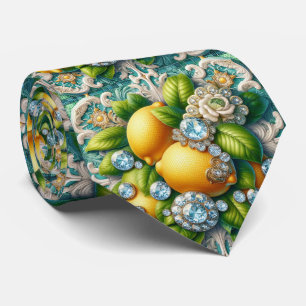 Corbata Limones Amalfi Seda Falsa Diamantes Art Déco