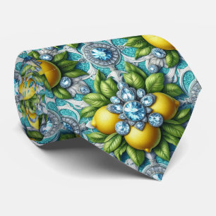 Corbata Limones Amalfi Seda Sintonizada Diamantes Art Dé