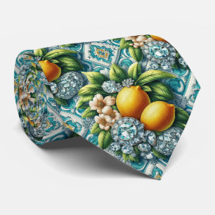 Corbata Limones Amalfi Seda Sintonizada Diamantes Art Dé