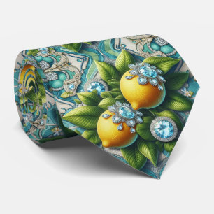 Corbata Limones Amalfi Seda Sintonizada Diamantes Art Dé