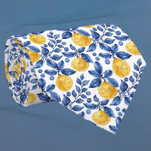 Corbata Limones Amarillos Follaje Azul Mediterráneo Amalfi
