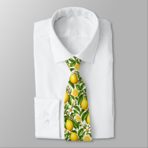 Corbata Limones botánicos y flores blancas