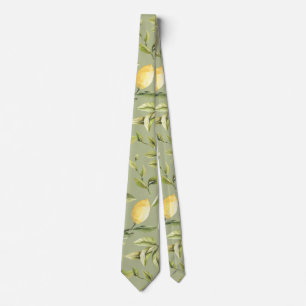 Corbata Limones   Sage Green   Patrón botánico acuarela