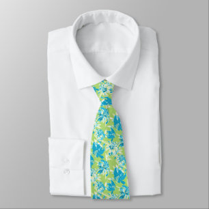 Corbata Linda flor de lirio azul verde sin costuras