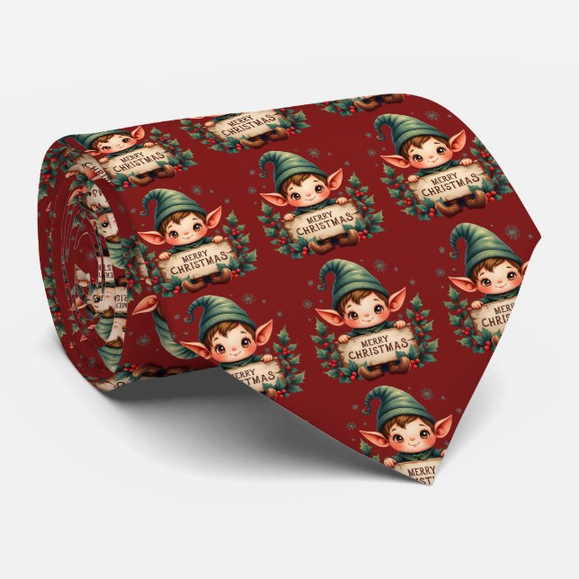 Corbata Lindo duende de Navidad sosteniendo un letrero roj (Enrollado)