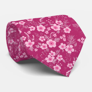 Corbata Lindo floral pequeño rosa con fondo magenta