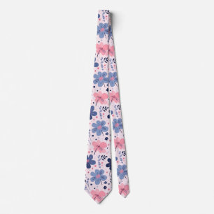 Corbata Lindo jardín de primavera floral rosa pastel y azu