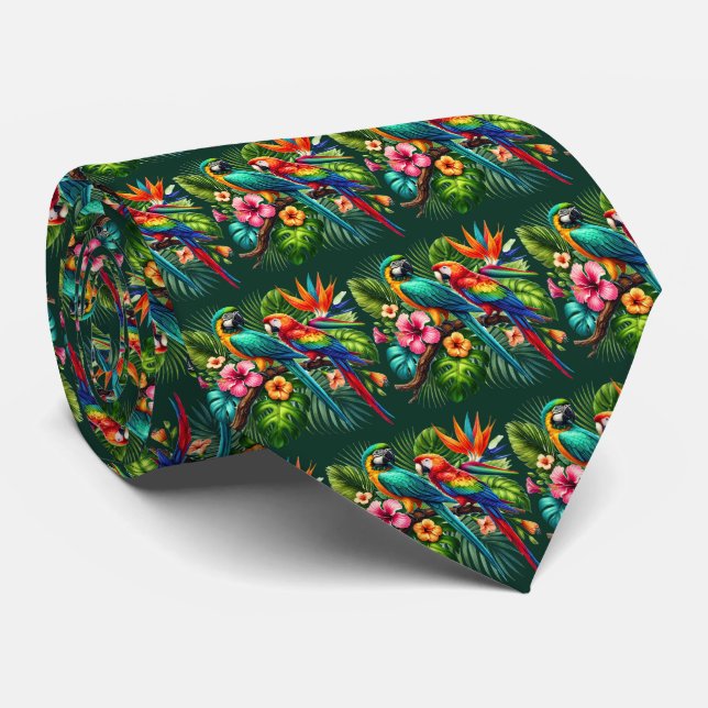 Corbata Lindo loro tropical con baldosas (Enrollado)