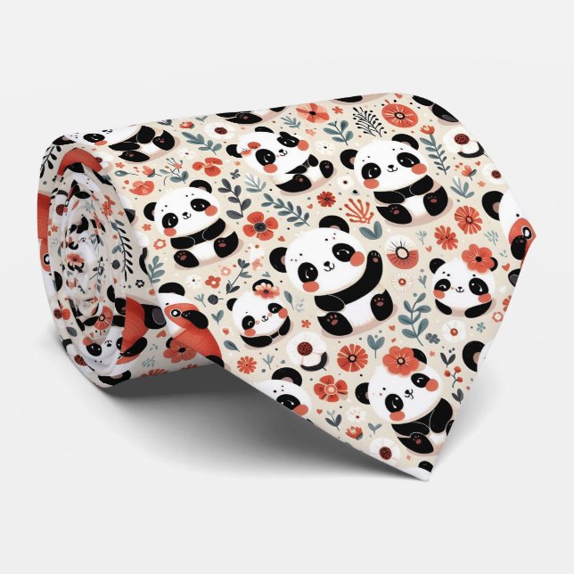 Corbata Lindo Panda Blanco y Negro (Enrollado)